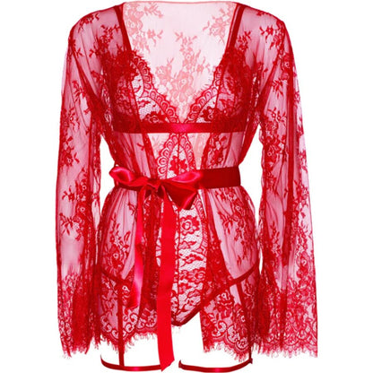 LEG AVENUE - 86123 TEDDY + GARTER ROBE SET RED SIZE M