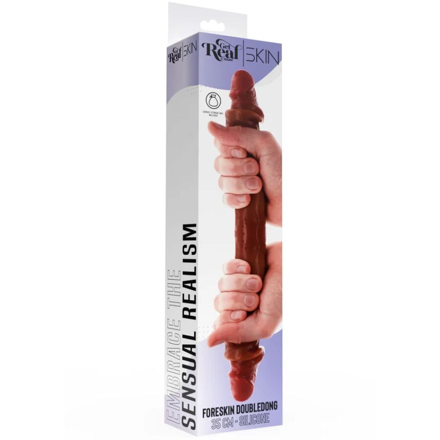 GET REAL - DOBBELTENDE SILIKON DILDO KARAMELL 35 CM