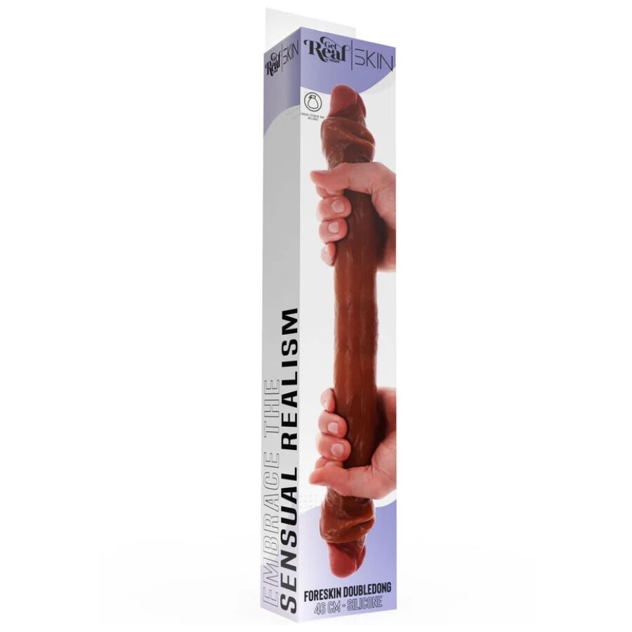 GET REAL - DOBBELTENDE SILIKON DILDO KARAMELL 46 CM
