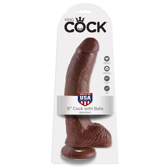 KONGEPIKK - 9 DILDOER BRUN MED BALLER 22,9 CM