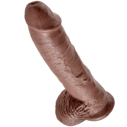 KONGEPIKK - 10 BRUNE DILDOER MED BALLER 25,4 CM