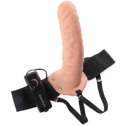 FETISH FANTASY-SERIE - 19 CM VIBRERENDE HULLE STRAP-ON BRUN