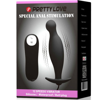PRETTY LOVE - SILIKON ANALPLUGG 12 VIBRASJONSMODI SVART