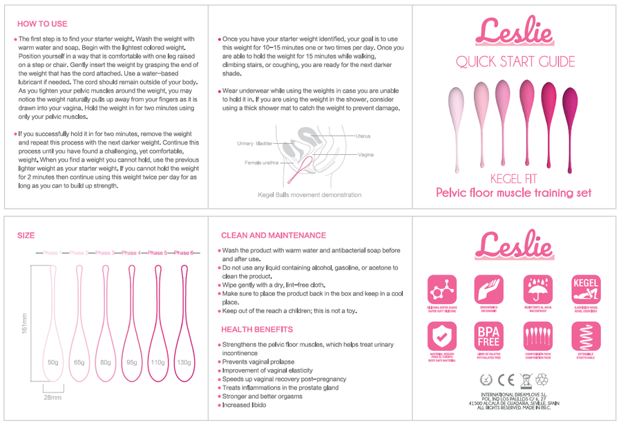 LESLIE - KEGEL FIT BEKKENMUSKELTRENINGSSETT MED 6 VEKT