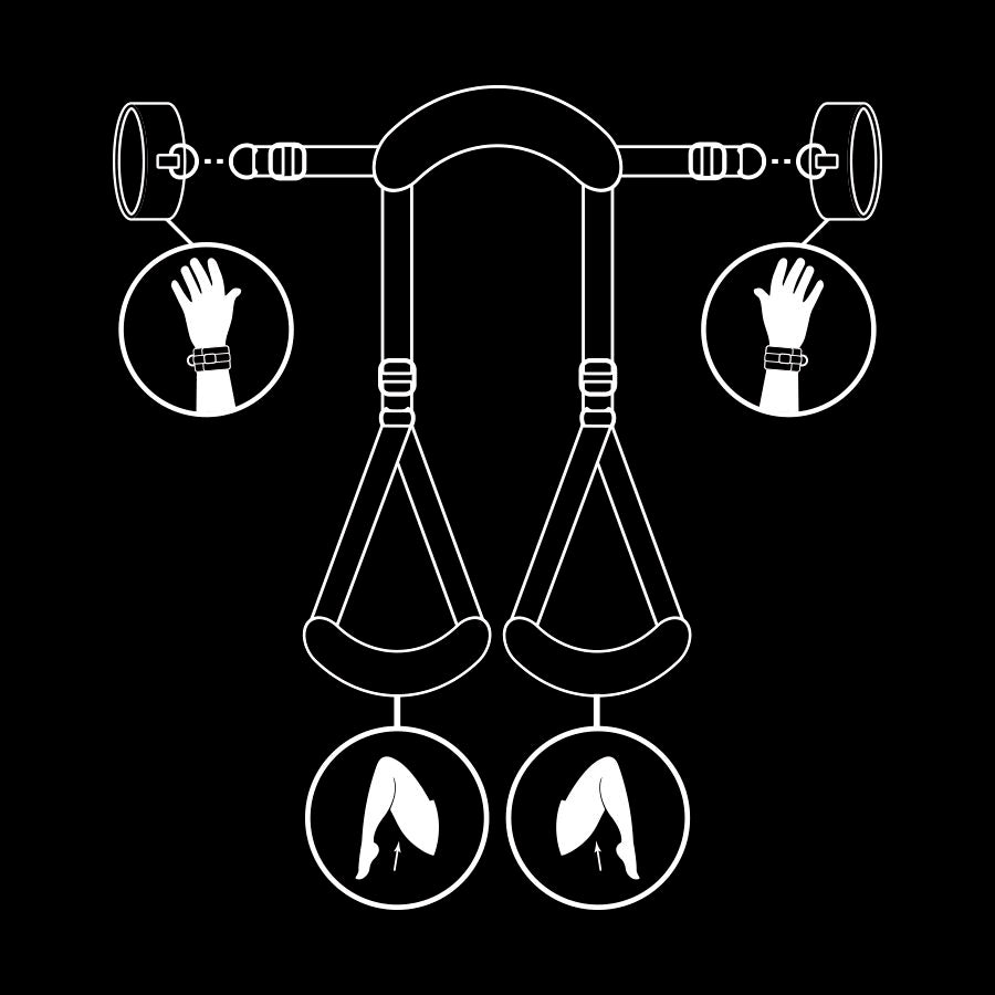 FETISJ UNDERORDEN - ÅPEN BENPOSITION MED HÅNDJERN MED NOPRENFØR