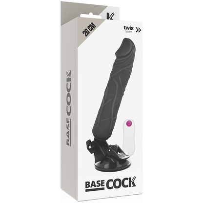BASECOCK - REALISTISK VIBRATOR FJERNKONTROLL SVART 20 CM -O- 4 CM