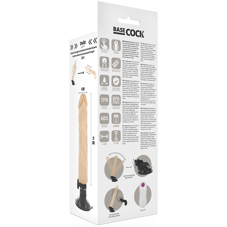 BASECOCK - REALISTISK VIBRATOR FJERNKONTROLL 21 CM -O- 4 CM