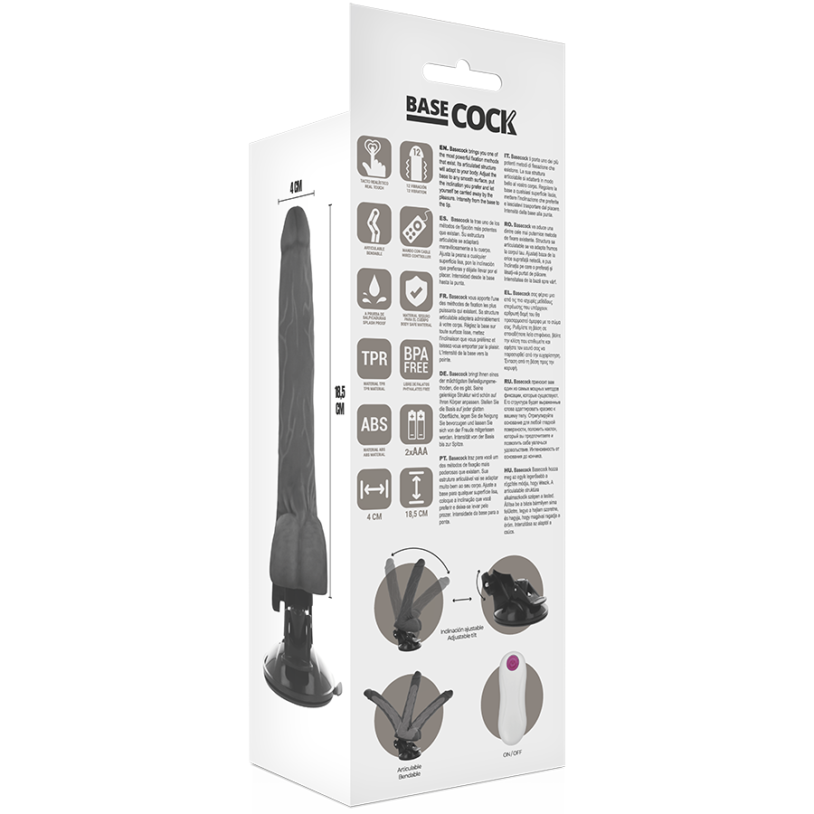 BASECOCK - REALISTISK LEDBAR FJERNKONTROLL SVART 18,5 CM -O- 4 CM