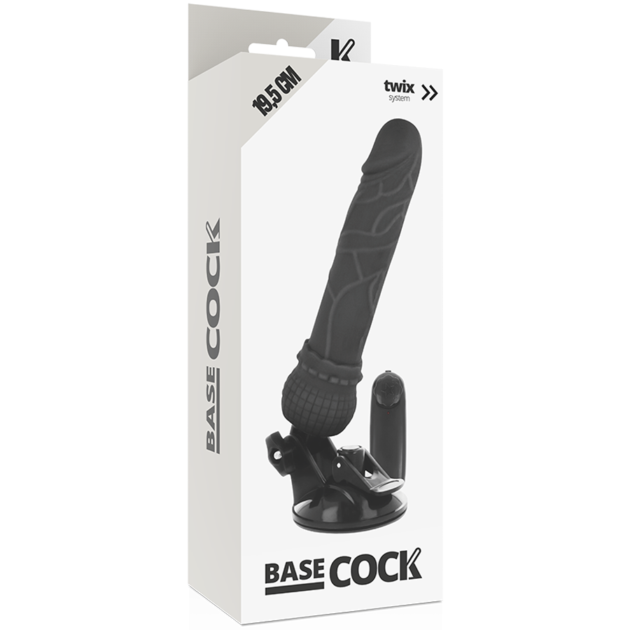 BASECOCK - REALISTISK VIBRATOR FJERNKONTROLL SVART 19,5 CM -O- 4 CM