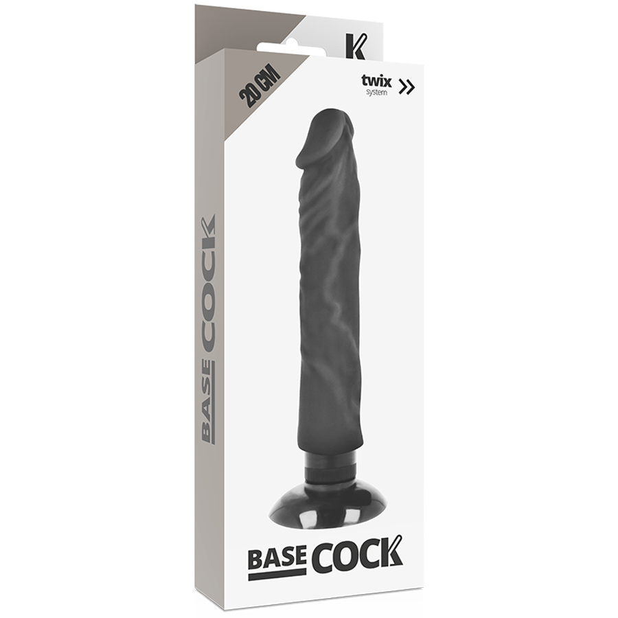 BASECOCK - REALISTISK VIBRATOR 2-1 SVART 20 CM -O- 4 CM