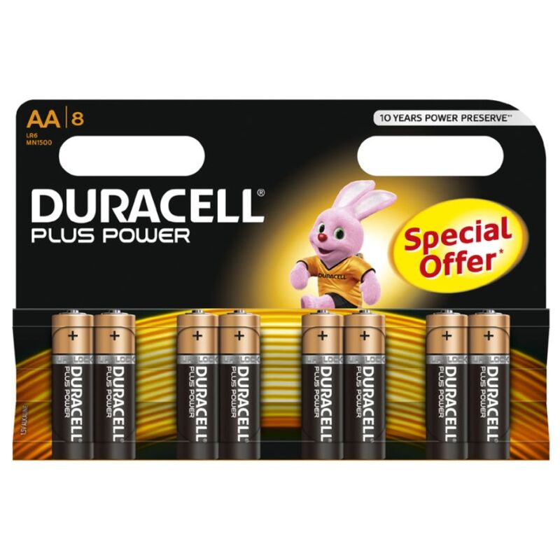 DURACELL PLUS POWER-BATTERI AA LR6 8 ENHETER