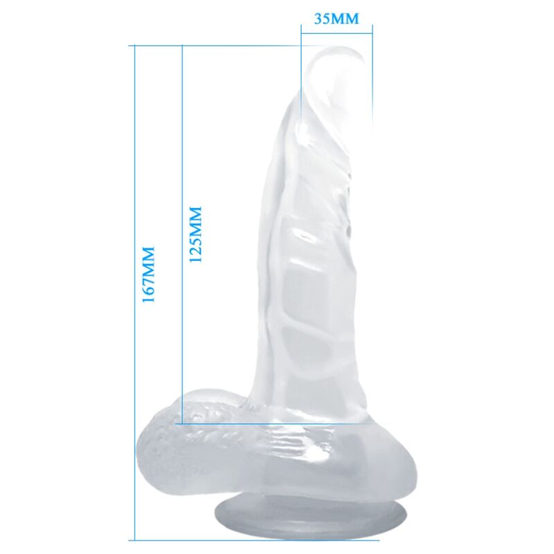 BAILE - REALISTISK DILDO MED SUGEKOPP OG TESTIKLE 16,7 CM TRANSPARENT