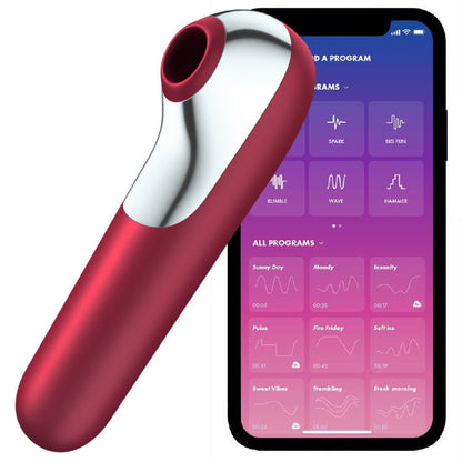 SATISFYER - DOBBELT KJÆRLIGHETSVIBRATOR OG SUGEPENGER MED PULSERENDE LUFT RØD