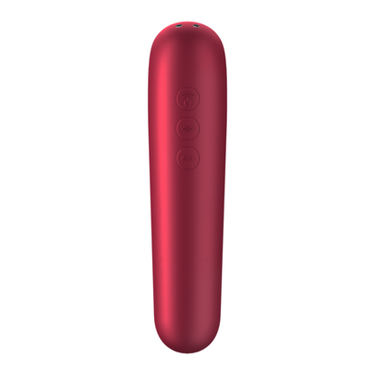 SATISFYER - DOBBELT KJÆRLIGHETSVIBRATOR OG SUGEPENGER MED PULSERENDE LUFT RØD
