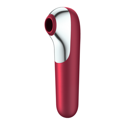 SATISFYER - DOBBELT KJÆRLIGHETSVIBRATOR OG SUGEPENGER MED PULSERENDE LUFT RØD