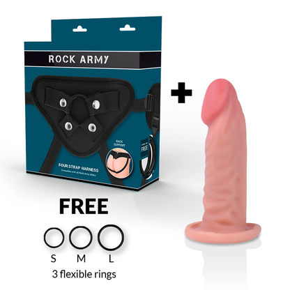 ROCKARMY - HARNESS + DUAL DENSITY TIGER REALISTIC DILDO 14 CM -O- 4.46 CM